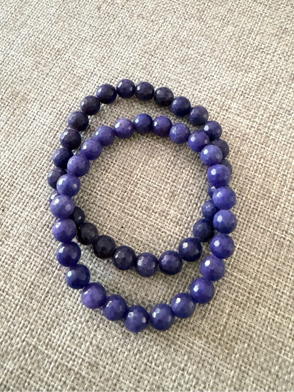 Blue Gemstone Beaded Stretch Bracelets Set of 2